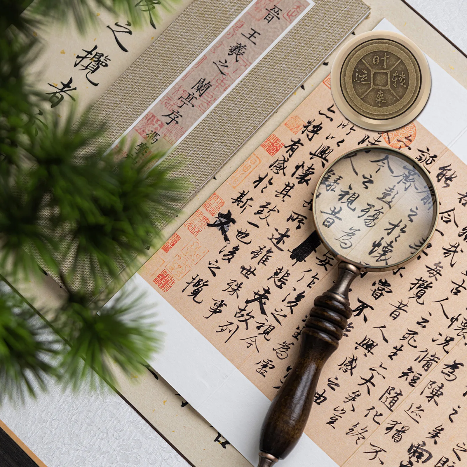 무겁고 견고한 황동 원형 종이무게추, 서류를 편평하게 고정하는 데 사용, 서예 용지, 사무실, 스튜디오 장식, 중국 예술