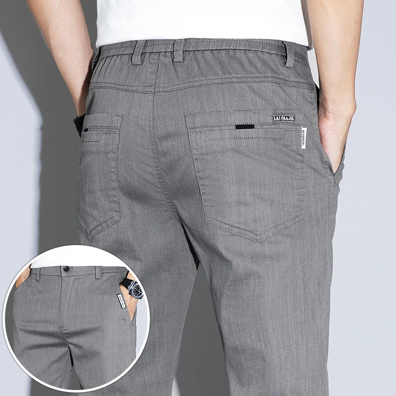 Spring Summer Man Casual Pants Thin Slim Elasticity