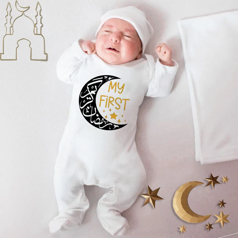 My First Eid Ramadan Baby Babygrow Sleepsuit Vest Bodysuit Infant Long Sleeve Romper Ramadan Islamic Muslim Keepsake Baby Outfit