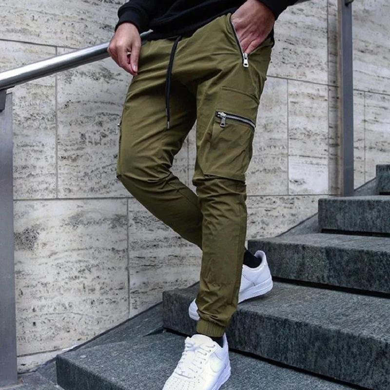 Europe And The United States Sports Leisure Zipper 2023 Multi-pocket Pants New Men's Fitness Running Training Pants 2