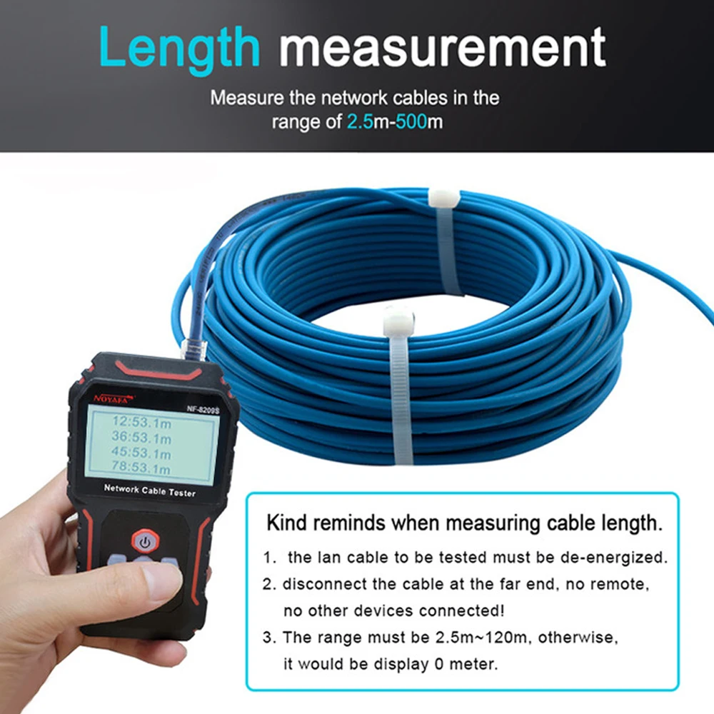 Noyafa NF-8209S Network Cable Tester LCD Display Cable Tracker Poe Checker Detect Length Measure Fault Distance Crimping Test 3