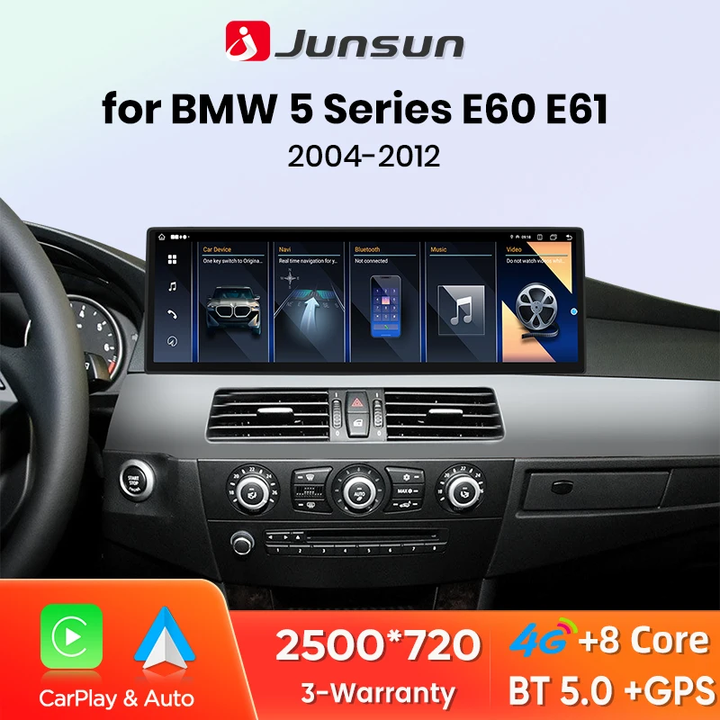 Junsun Radio para coche con CarPlay inalámbrico y Android Auto de 14.9 pulgadas y 2500*720 para BMW Serie 5 E60 E61 E62 E63 2004-2012, sistemas inteligentes GPS, reproductor multimedia estéreo de vídeo para coche 1