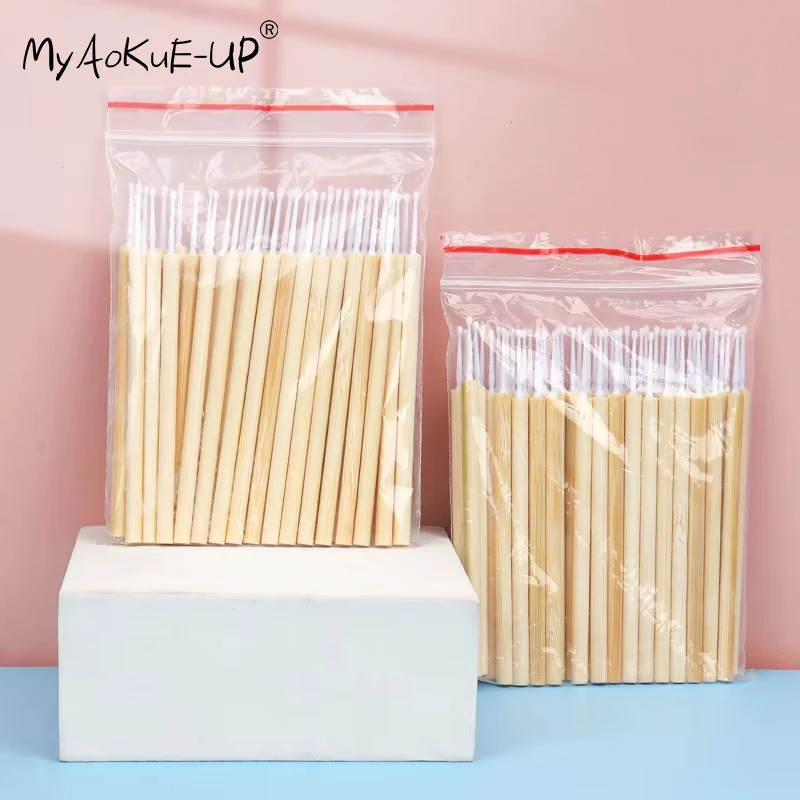 50 pcs Disposable bamboo Stick Micro Brush Mascara Wands Swab Microbrush for Eyelashes Extension women Makeup brushes Tools 1