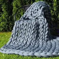 Couverture en tricot épais faite à la main, grande laine épaisse, tricot volumineux, pour décoration de chambre à coucher, tapis de chaise de lit pour animaux de compagnie, gris 4