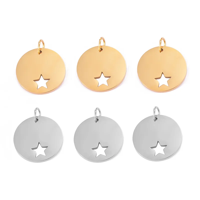 

10pcs Stainless Steel 20mm Round Blank ID Tag Pentagram Charms Star Pendant for DIY Necklace Jewelry Making Handmade Accessory