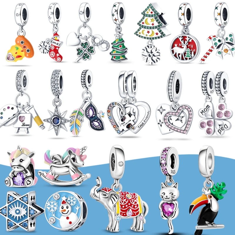 

2022 Christmas new in charm plata de ley 925 love Heart& snowman charms Kitty beads Fit Pandora 925 Bracelet jewelry for women