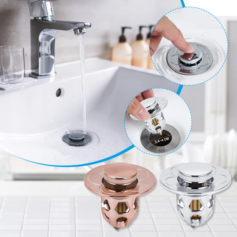 Scarichi per lavabo da bagno filtro di scarico per lavabo con nucleo di  rimbalzo Pop-Up in acciaio inossidabile raccoglitore per capelli filtro per  lavabo da doccia strumenti per il bagno