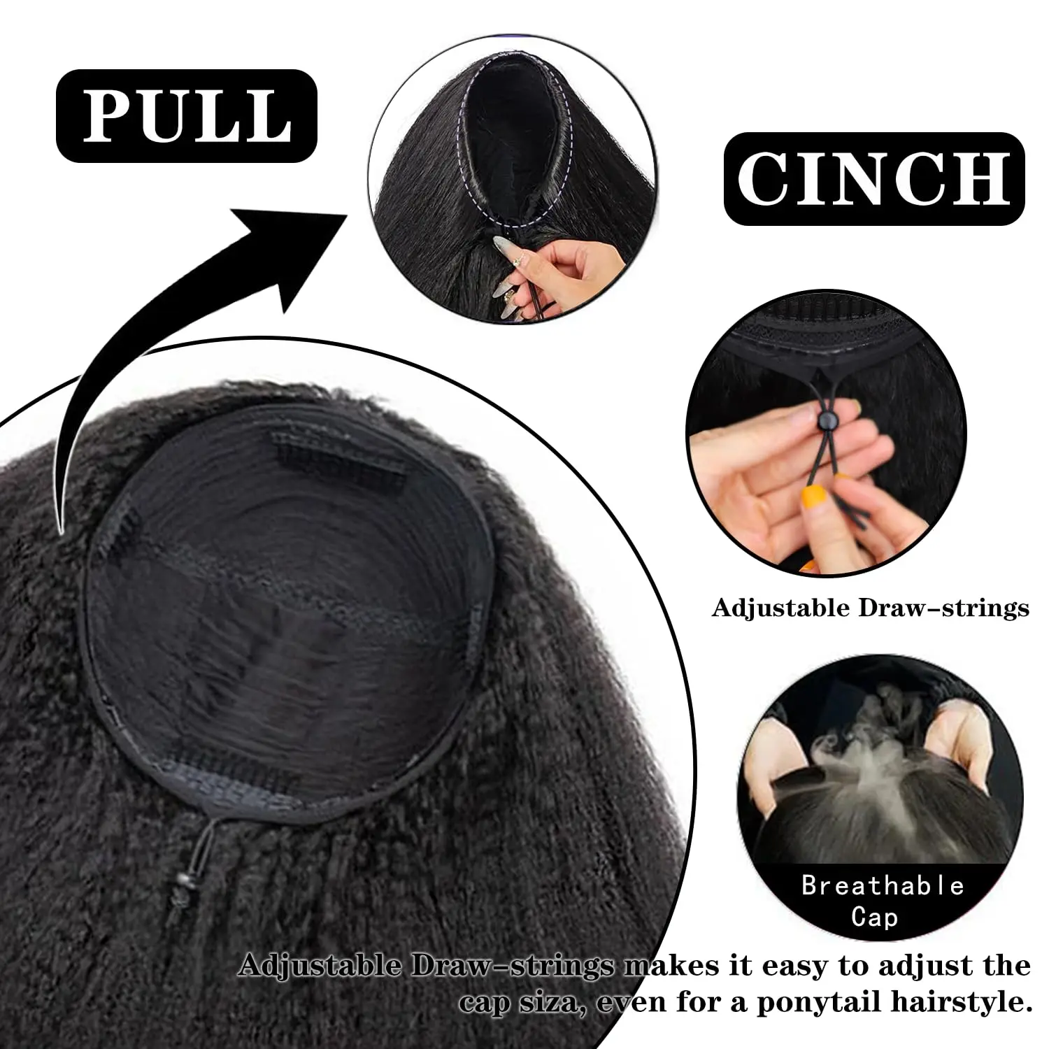 Kinky Straight Half Wig Human Hair Glueless Wig Human Hair Ready to Wear 3 IN 1 Half Wig Drawstring Yaki Glueless Half Wig