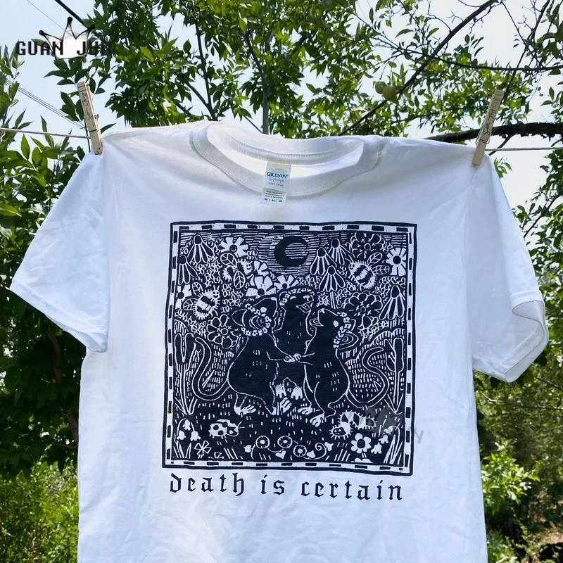 

Death Is Certain Print Graphic T Shirts Men's T-shirt Men/Women Vintage T Shirt 100% Cotton Short Sleeve Harajuku Top Streetwear