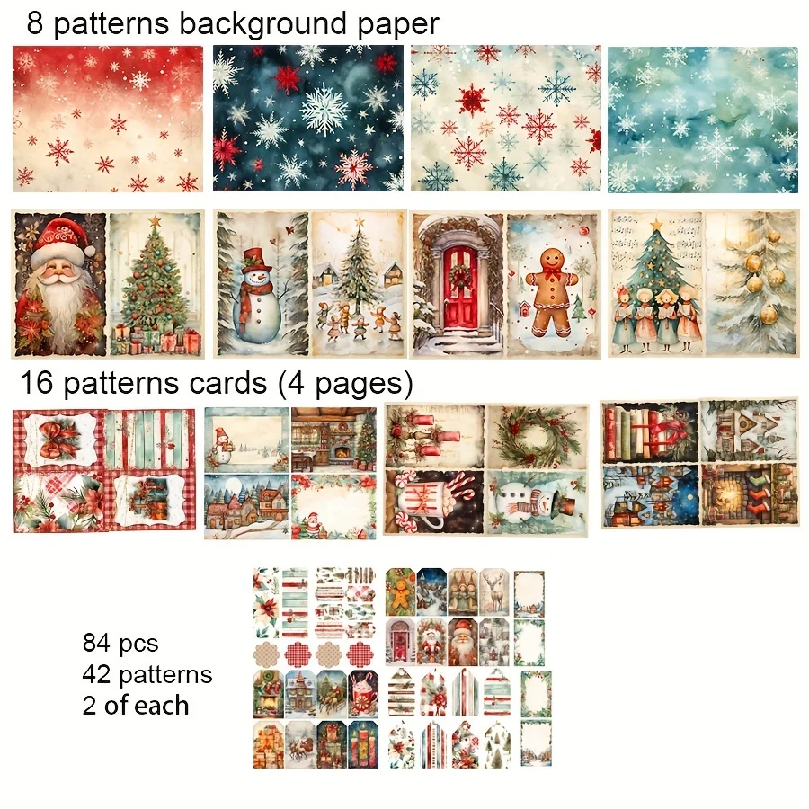 96pcs Card and Sticker Classic Christmas Santa Claus Snowman Xmas Tree Patterns Holiday Party Flag Scrapbook