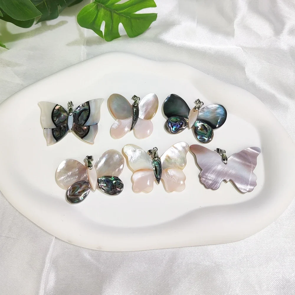 Natural White Mother of Pearl / Abalone Shell Butterfly Shape Pendant Charms For Jewelry Making Supplies 3