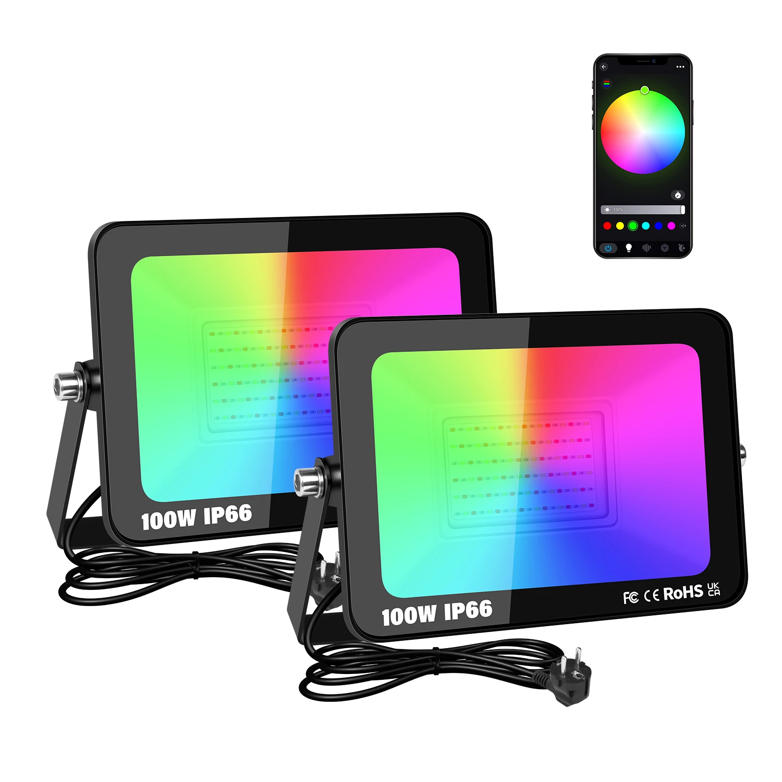 RIGIDON 2 pezzi 50W Faretto LED RGB con Telecomando, Proiettore 16 Colori 4 Modalità Funzione di Memoria Proiettore da Interno Esterno, Impermeabile IP66 Faretti LED per Halloween Natale Giardino