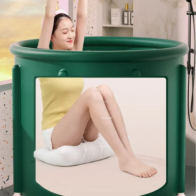 Thickened Ice Bath Bucket Adult Folding Portable Bathtubs Bathroom Round Simple ren Bath Bucket Home Full Body Hot Tub