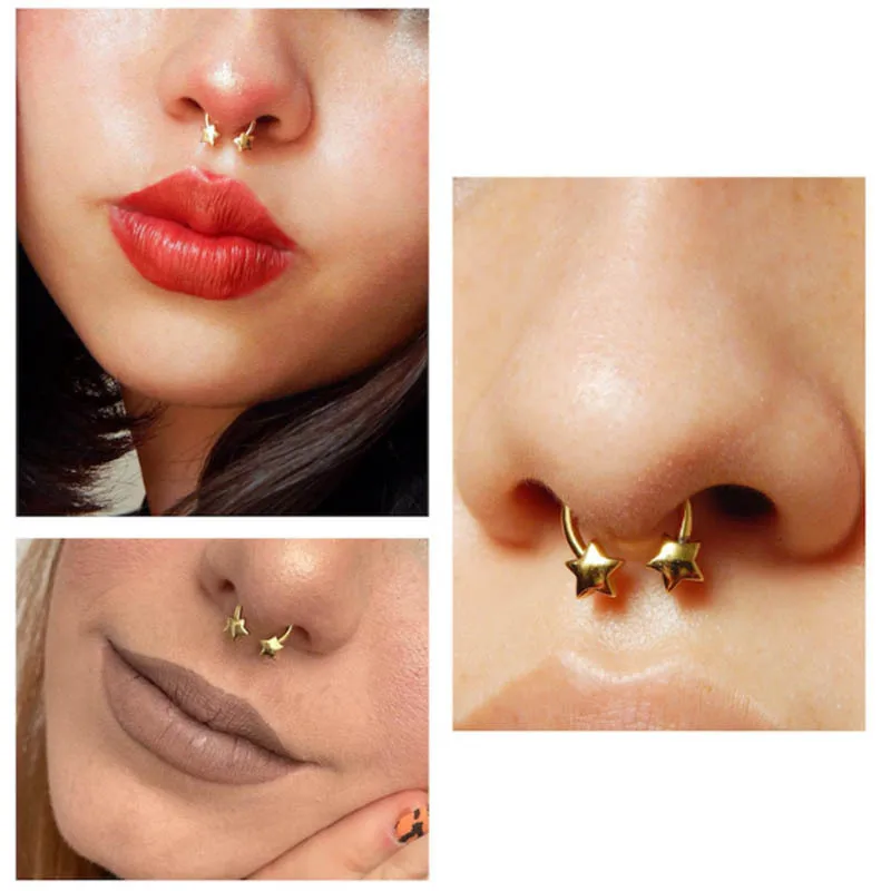 Lot De 10 Anneaux De Nez Yolev - Piercing Septum Avec Pendentifs Zirconium - Cœur, Étoile, Lune - Argenté