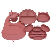 Meal Bib Pumpkin Divided Plate Baby Suction Cup Self-Feeding Eating Training Bowl Complementary Tableware Set 1