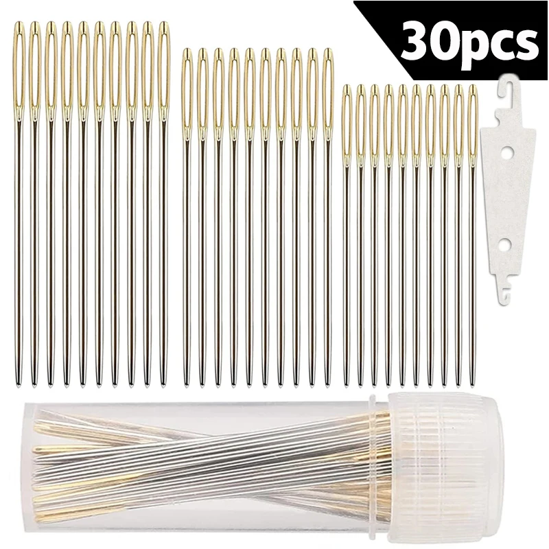 

30PCS Stainless Steel Cross Stitch Needles Blunt Embroidery Needle with Needle Threader Embroidery Home Sewing Tools #22/24/26
