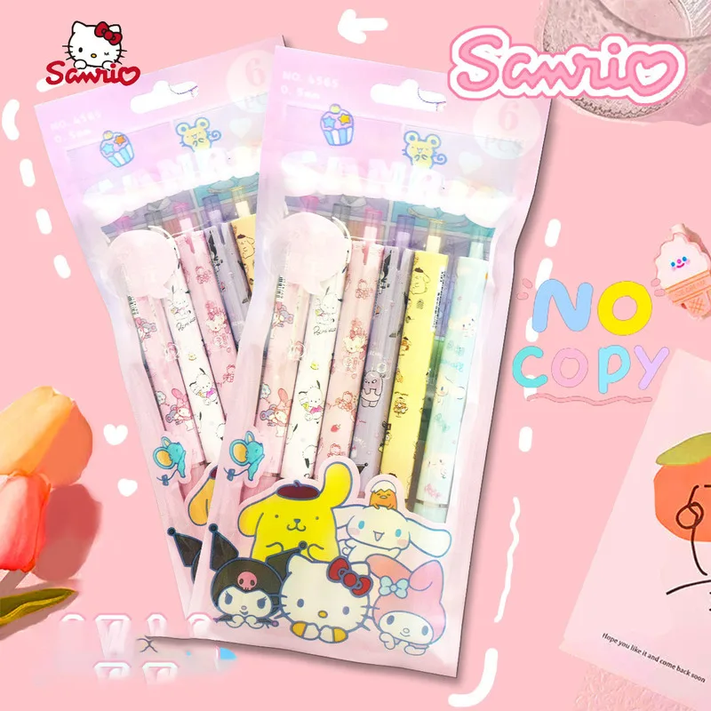 

Sanrio 12/24pcs Gel Pen Kawaii Hello Kitty High-Profile Brush Pen Student Exam 0.5mm Black Signature Pen Set Office Stationery