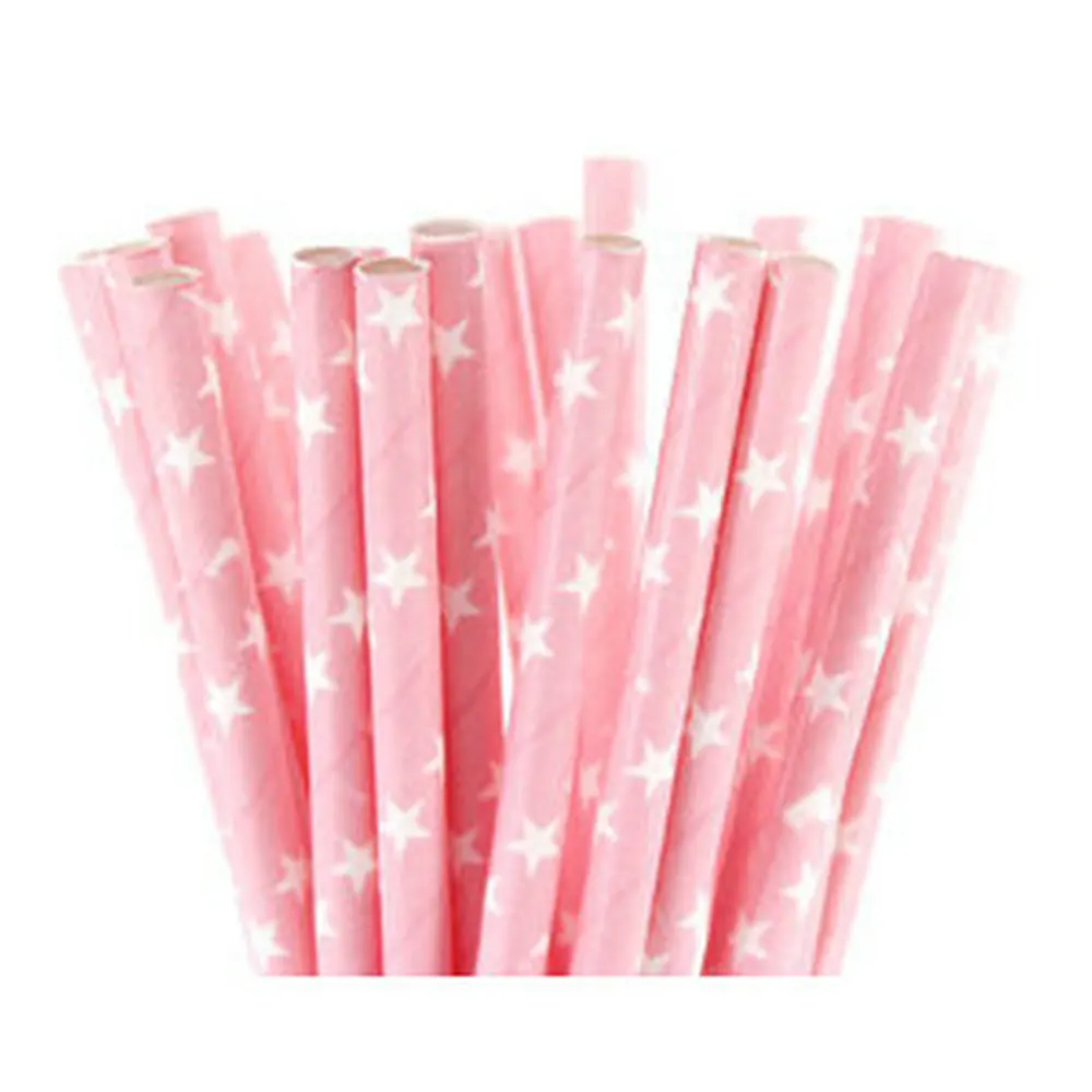 25pcs Light Pink Paper Straws For Baby Shower Wedding Party Kids Birthday Party Decoration Supplies Paper Drinking Straws