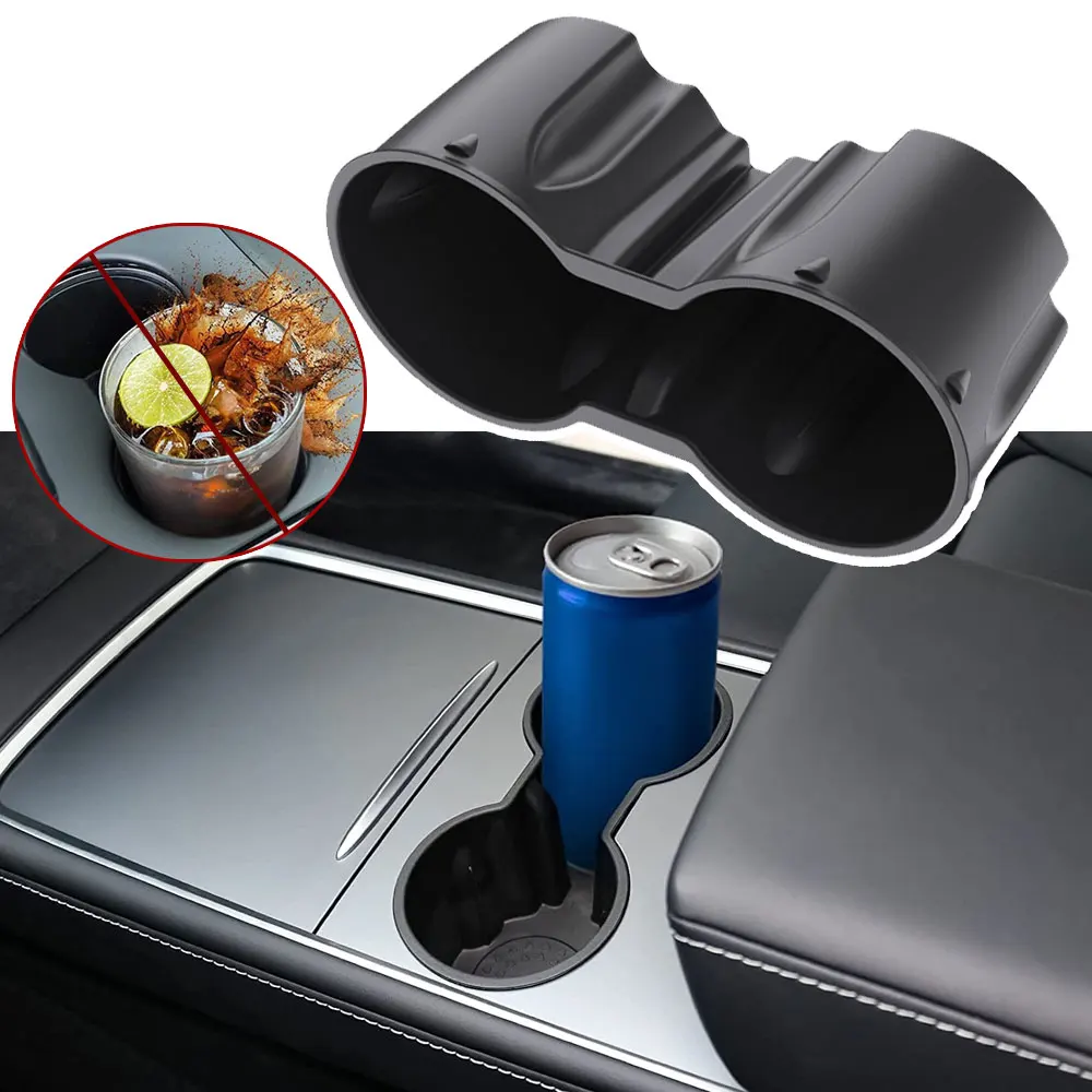 

1pc Car TPE Water Proof Console Cup Holder Insert Double Hole Holder Water Cup Holder Accessories for Tesla Model 3 Model Y 2021