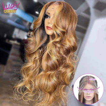 Lucky Queen Honey Blonde Body Wave Lace Front Wigs Pre-Plucked 13x4 Lace Frontal Wigs Highlight Wigs Human Hair Wigs For Women 1