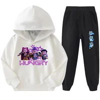 kpop demon hunters Kids sets Girls Long Sleeve Hooded Top Soft Cotton Pants Set Cartoon Character