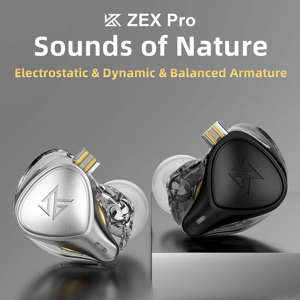 KZ ZEX Pro 유선 인이어 하이파이 IEM 이어폰, 정전기, 다이내믹, 밸런스드 아마추어 하이브리드 드라이버 헤드폰 모니터, 마이크 포함