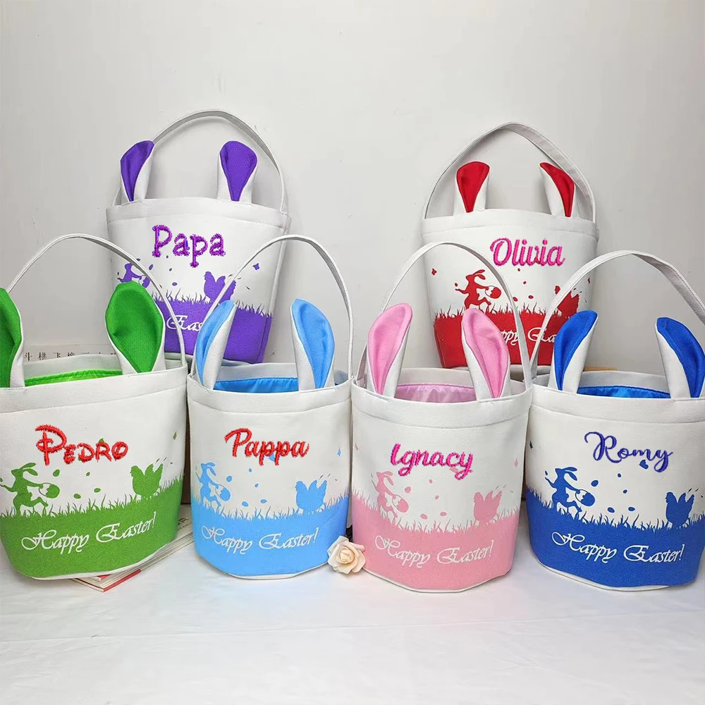 Personalized Easter Bunny Soft Easter Baskets Embroidered Custom Name Easter Supplies Unique Kids Gift Candy Bag Easter Basket