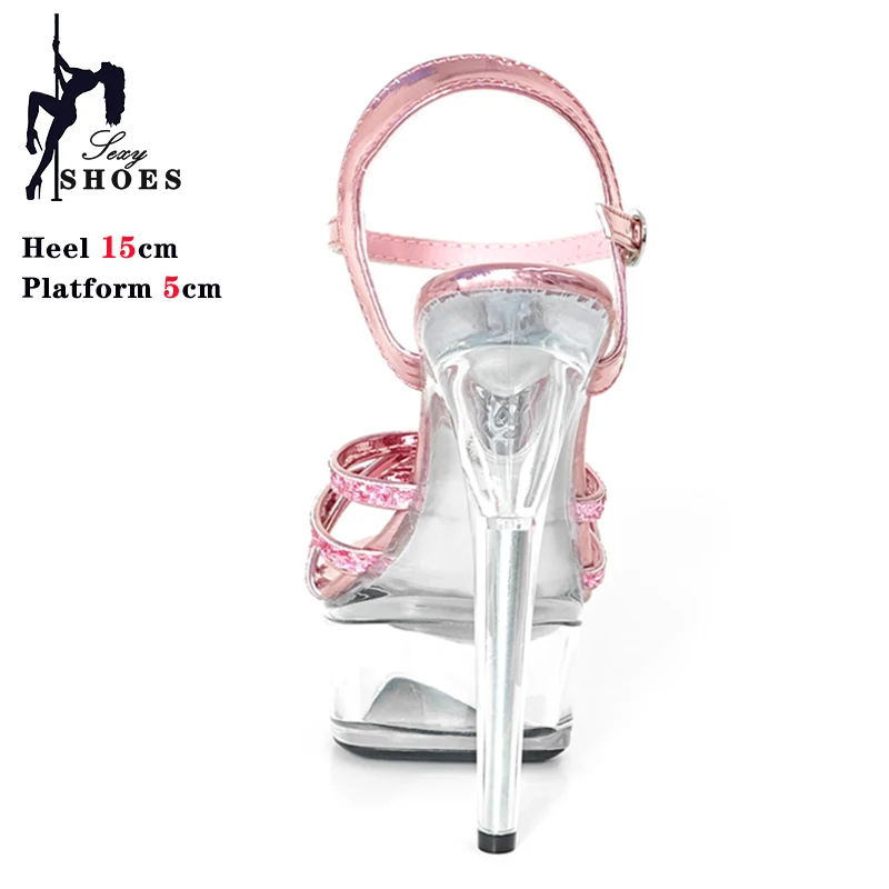 New Women Slippers Fashion Female Models Station Catwalk Show Sexy Crystal Transparent Shoes Summer 15cm Thin High Heels Sandals
