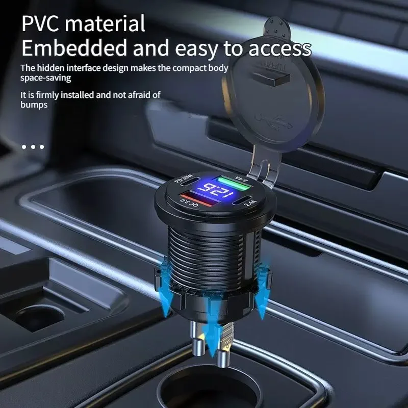 멀티 포트 차량용 충전기 PD QC3.0 USB 충전 소켓 디지털 전압계 포함 12V/24V 오토바이 자동차 보트 선박 트럭 버스용