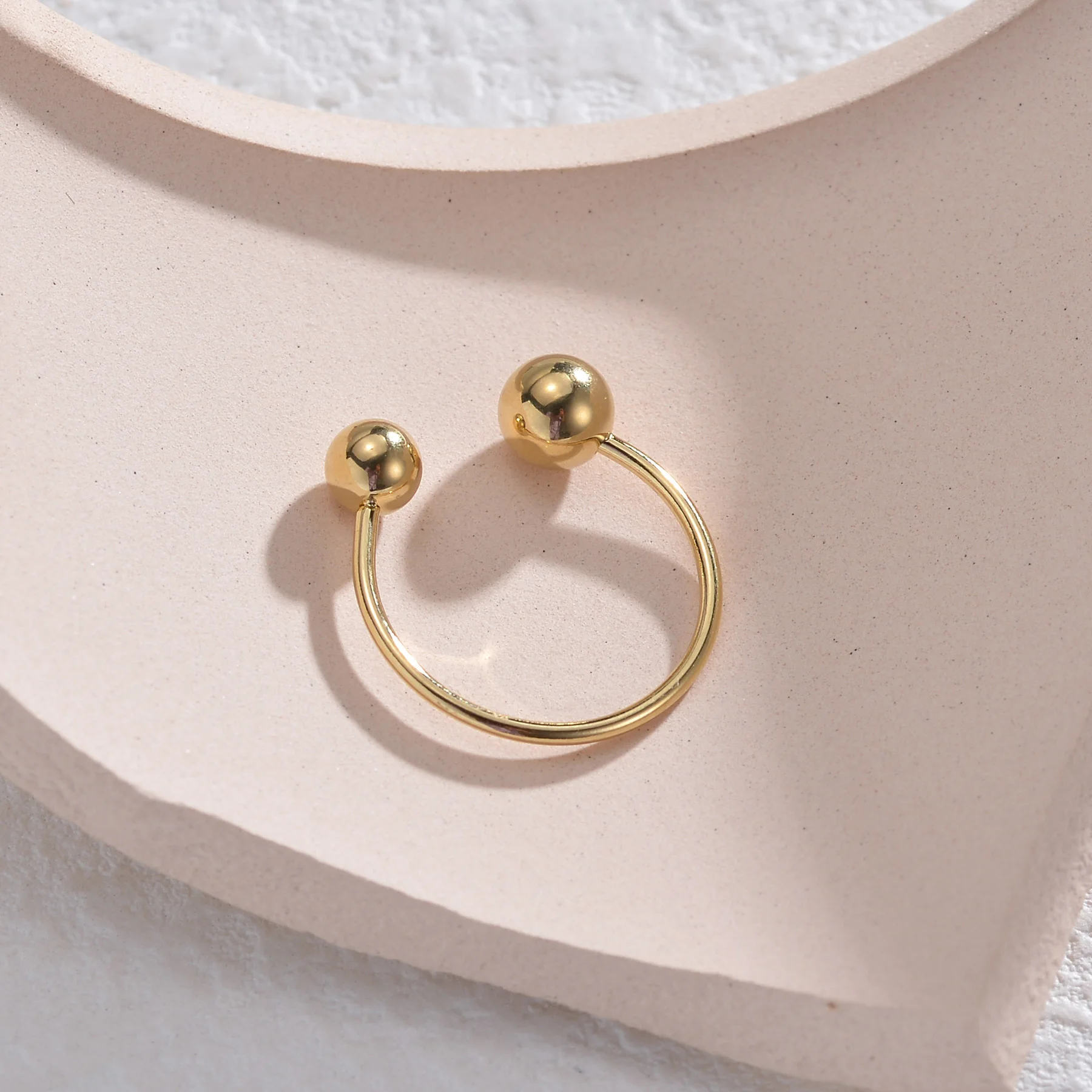 Finger Ring Stainless Steel Ring Adjustable Rings Adjustable Stainless Steel Double Ball Ring for Women Gold Color Minimalist Open Dating Rings Punk Geometric Trendy Jewelry Gift