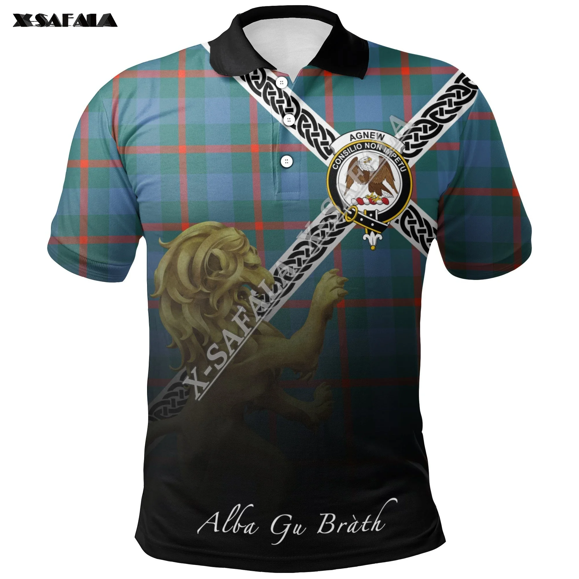 

Мужская приталенная рубашка-поло Agnew, Повседневная рубашка-поло с 3D-принтом древней Шотландии, клетки, Креста, с коротким рукавом, уличная одежда