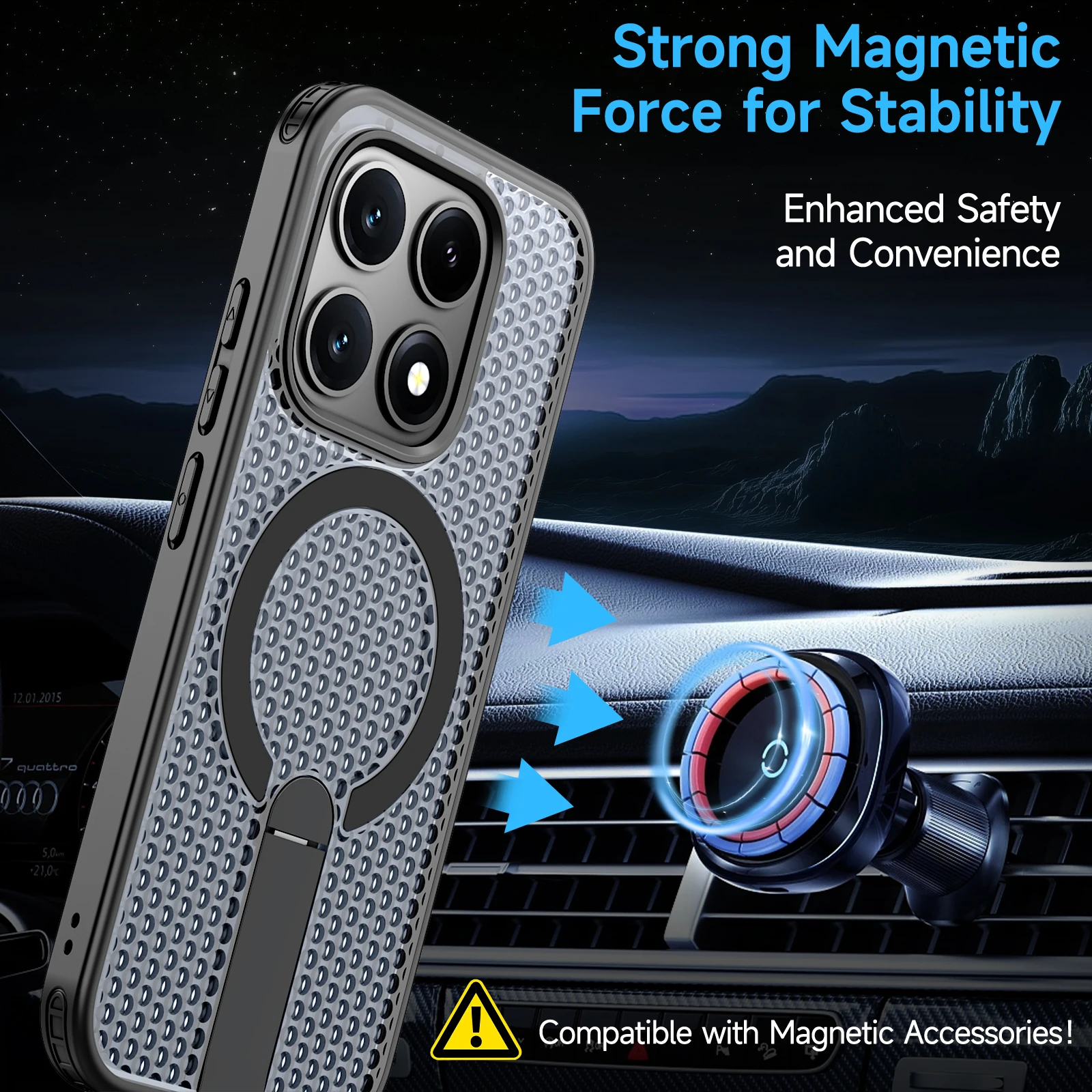 Magnetic Armor Phone Case with Cooling Hole Design and Metal Bracket