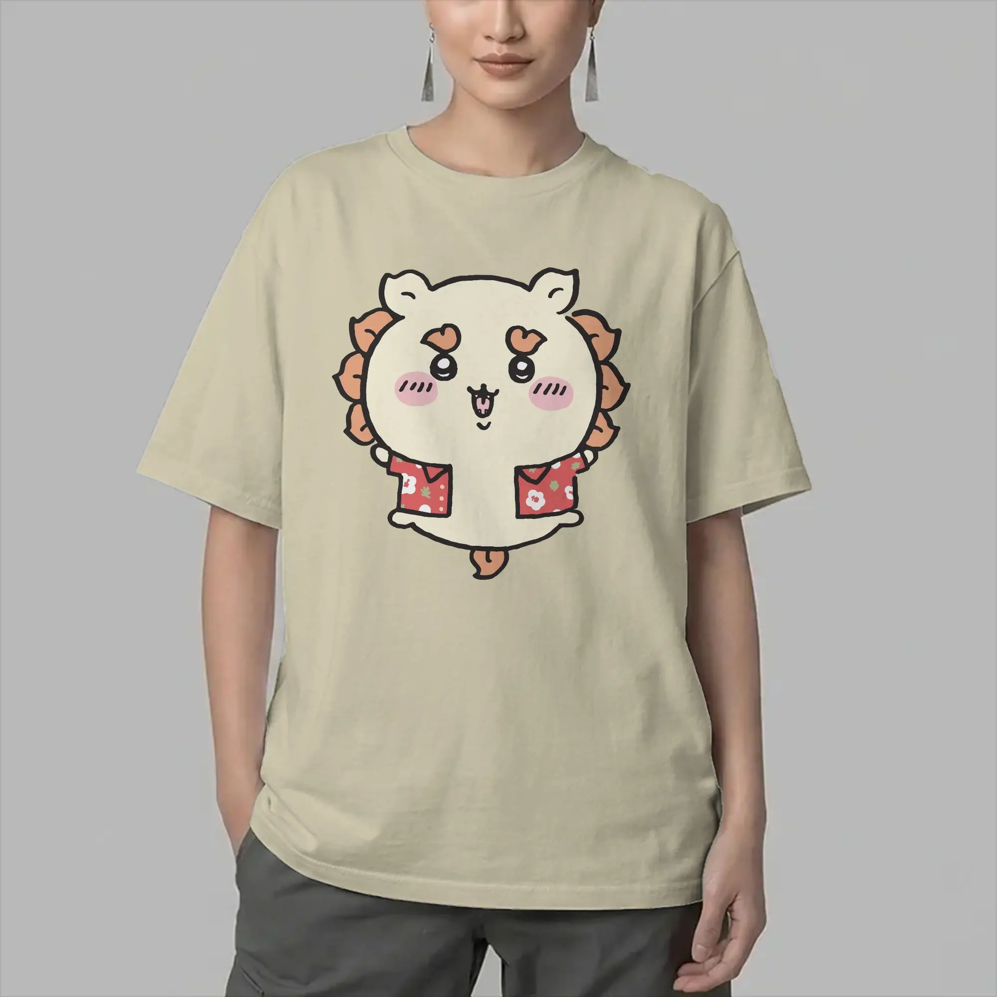 Herren T-Shirts Chiikawas Shisa Anime Casual Reines Baumwoll-T-Shirt Kurzarm T-Shirts Rundhals Kleidung Sommer