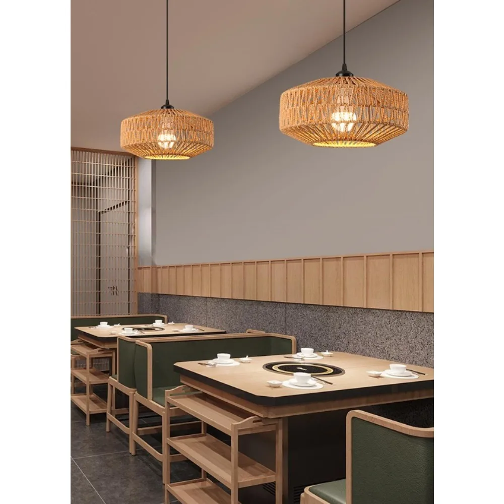 Wicker Lamp Rattan Ceiling Light for Hotel Teahouses Homestays Decorative Pastoral Retro Pendant Light Fixture E27