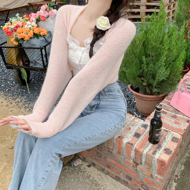 y2k Shrug 2000s Women Clothes Solid Color Long Sleeve Cropped Knitted Tops Sun Protection Cardigan Coquette Clothing 8 y2k Shrug 2000s Women Clothes Solid Color Long Sleeve Cropped Knitted Tops Sun Protection Cardigan Coquette Clothing