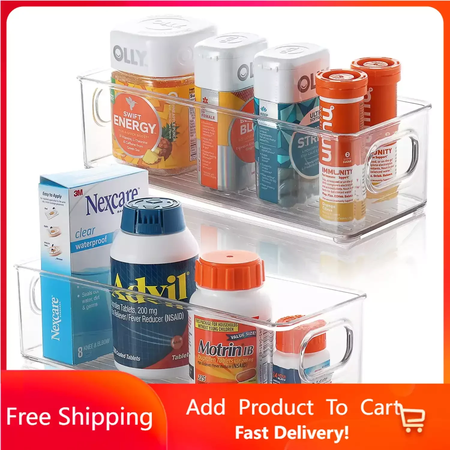 

2 Pack Clear Plastic Storage Organizer Bin with Handles Storage Organizer Organizer Box Free Shipping