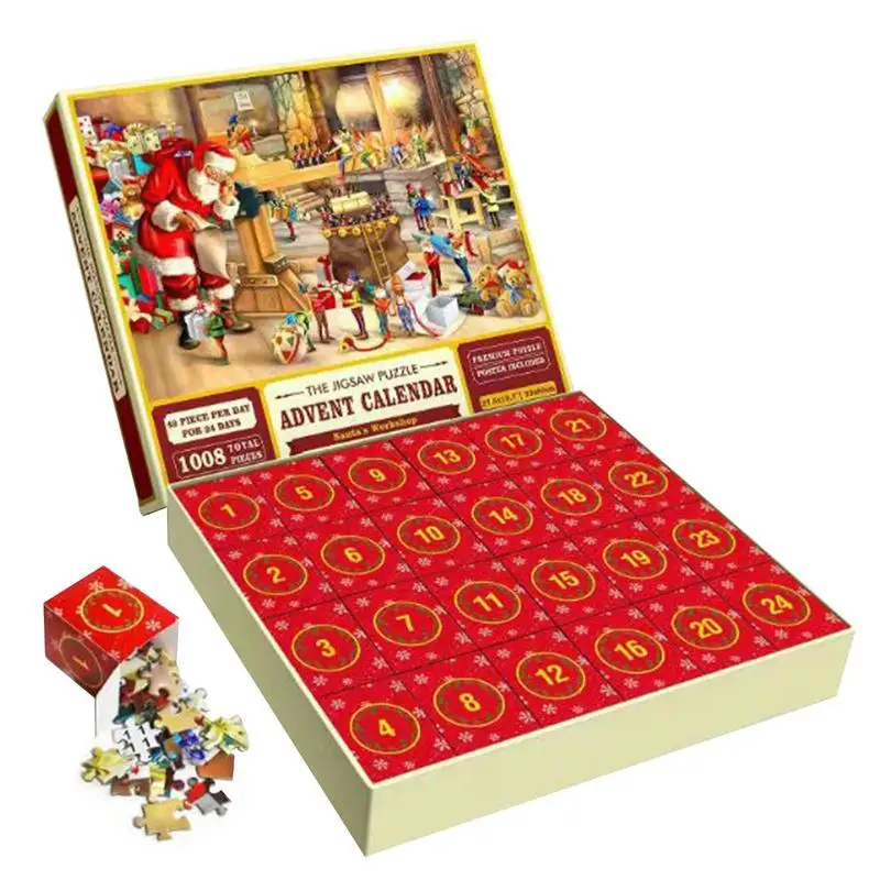 

Christmas Advent Calendar 24 Days Paper 1000pcs Jigsaw Puzzles Countdown Calendars Kids Family Christmas Toy Surprise Gift