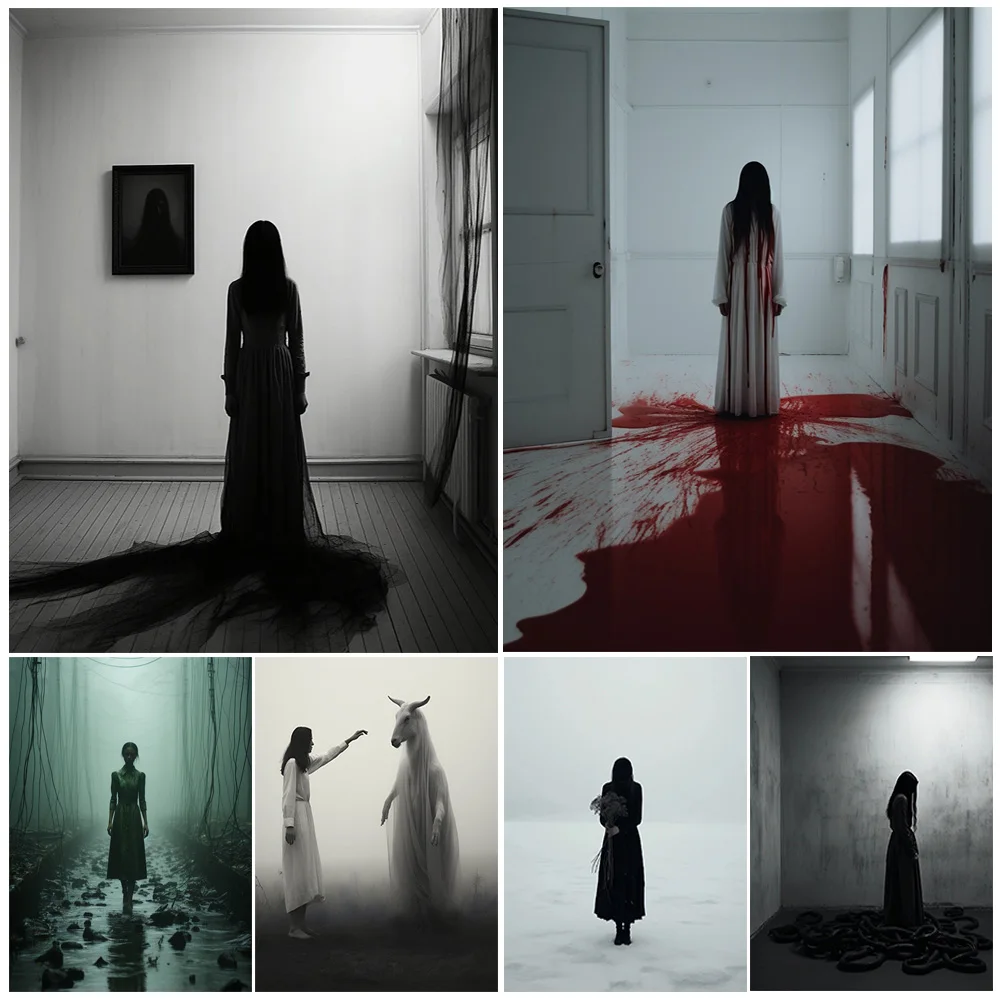 

Creepy Snakes And Dark Witch,Vintage Wall Art Canvas Painting Witch And Standing White Sheep Gothic Art Poster Print Home Decor