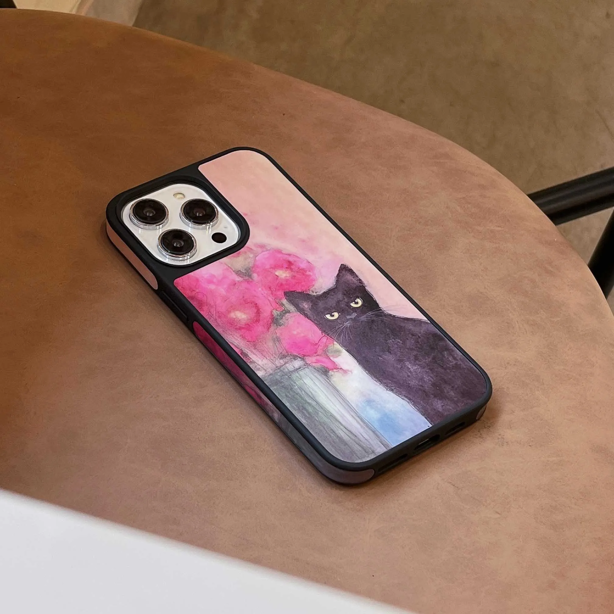 Black Cat Flower Phone Case for iPhone