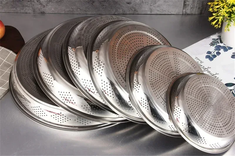 Mesh Hole Dinner Plates Thickened Stainless Steel Leak Colander Plate Round Hole Tray Large Steamer Rice Bean Mesh Filter Plates Stainless Steel Plates
