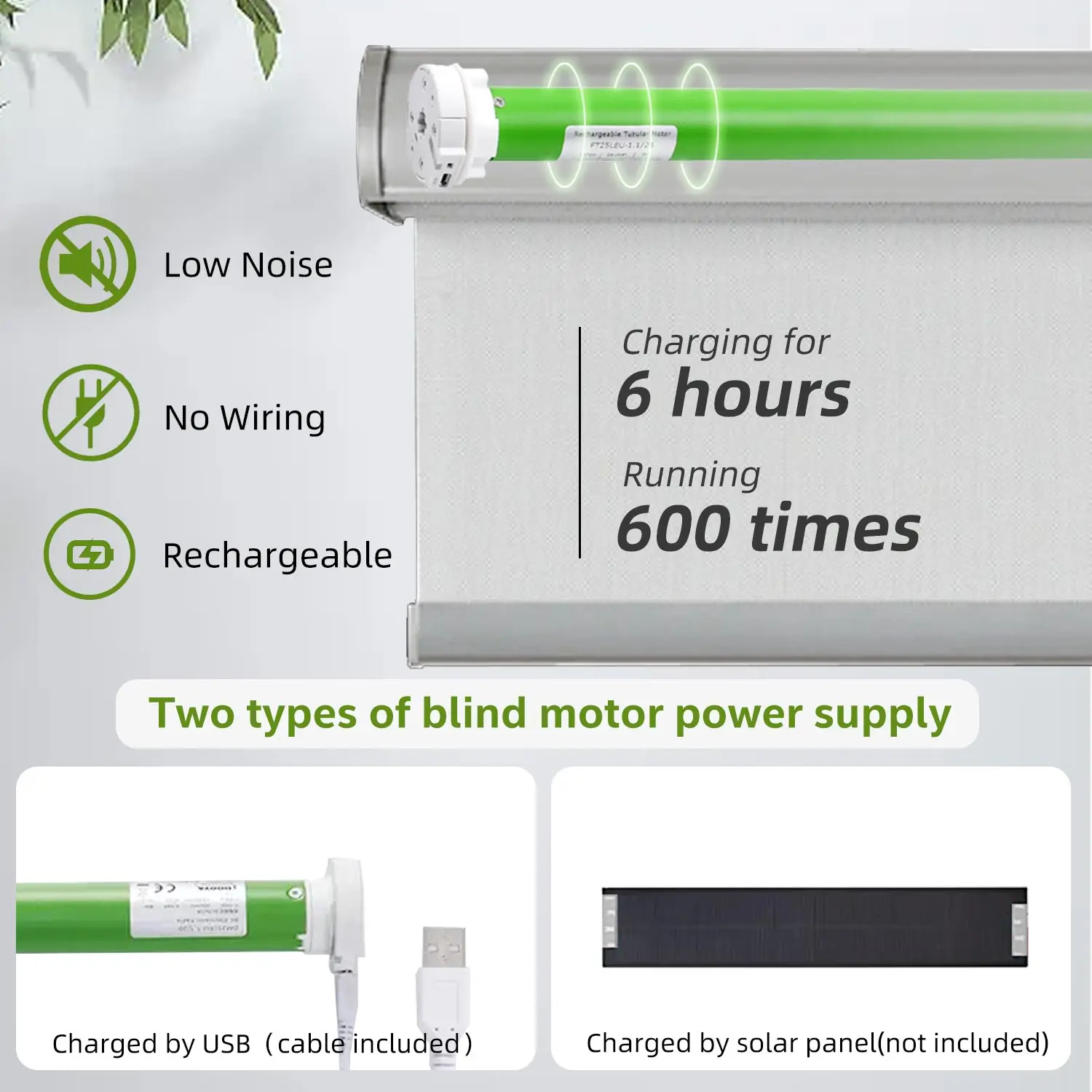 Tubular Blinds Motor Kit Rechargeable Roller Shades Motor Wireless RF Controller for 38mm  Shade Tube (with 1-Channel Remote)