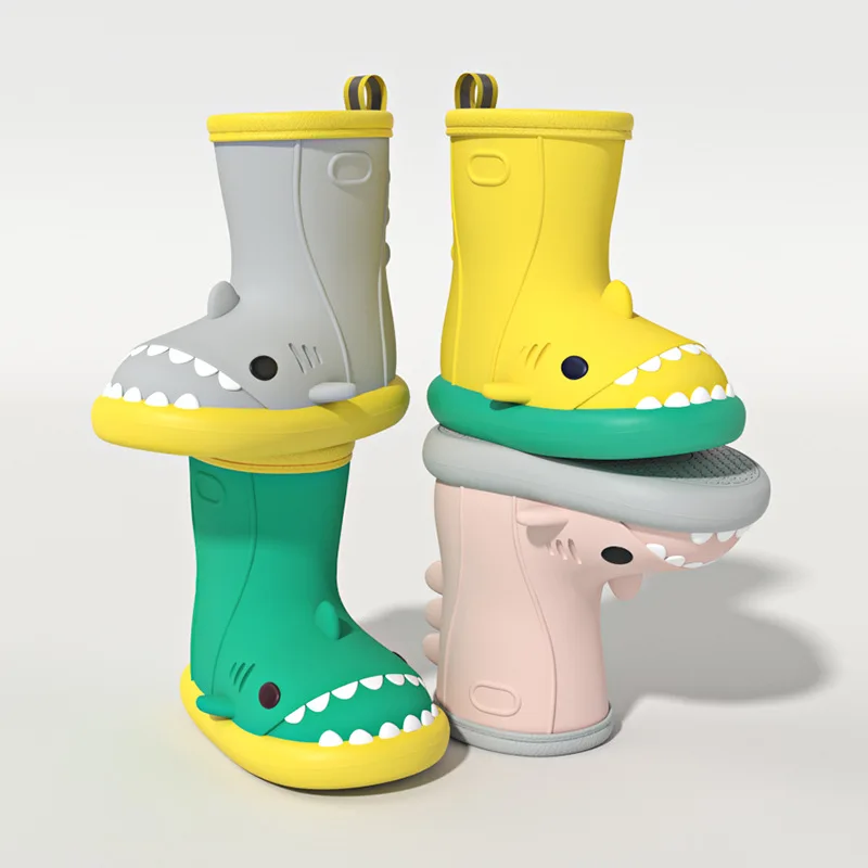 Adult Cartoon Shark Rain Shoes Female Summer Indoor Outdoor Anti slip Boy Rubber Shoes Cute Parent-child Waterproof Rain Shoes