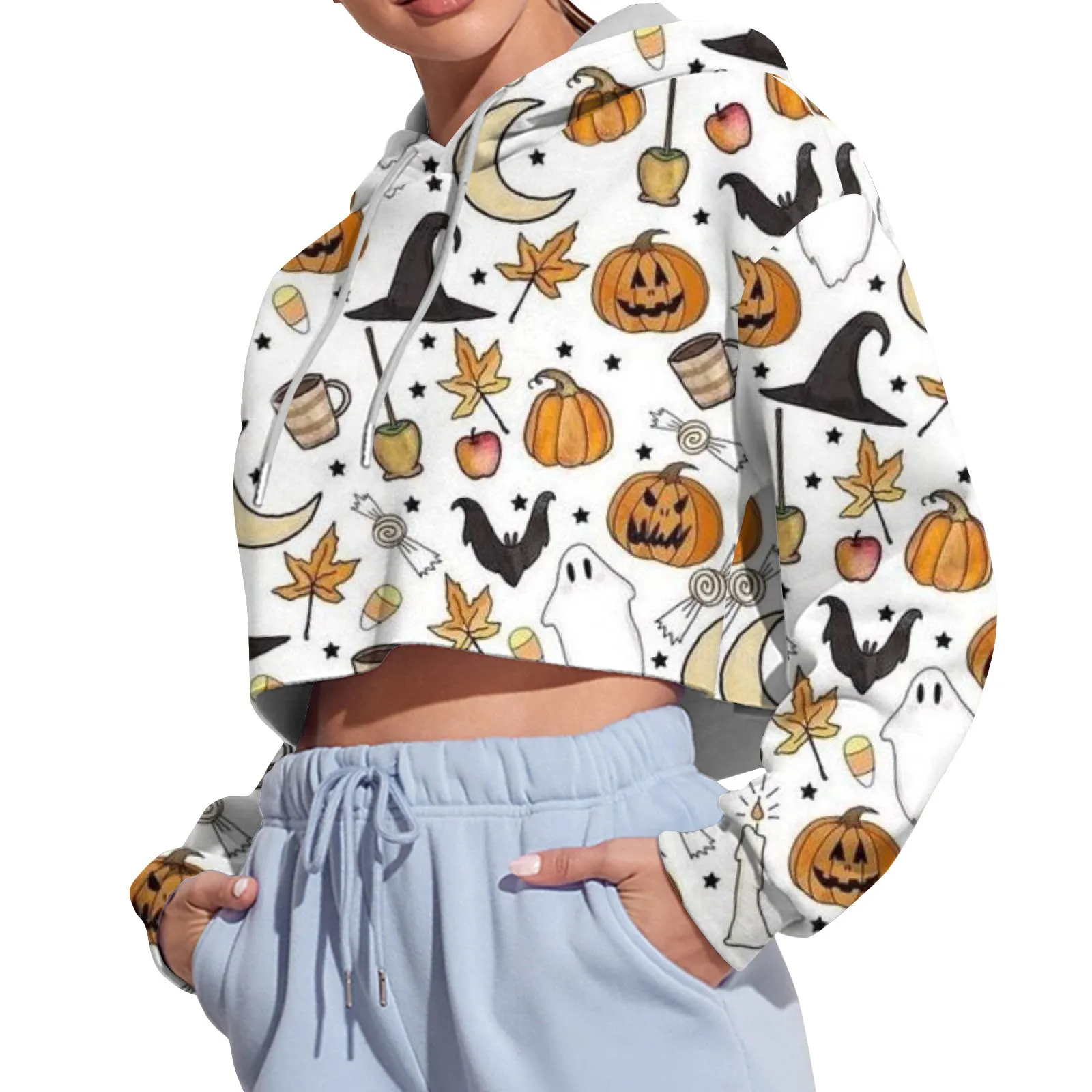 

Women'S Pullover Hooded Sweatshirt Halloween Printed Long Sleeve Short Fashion Sweatshirt Women'S T-Shirt футболка женский 2024