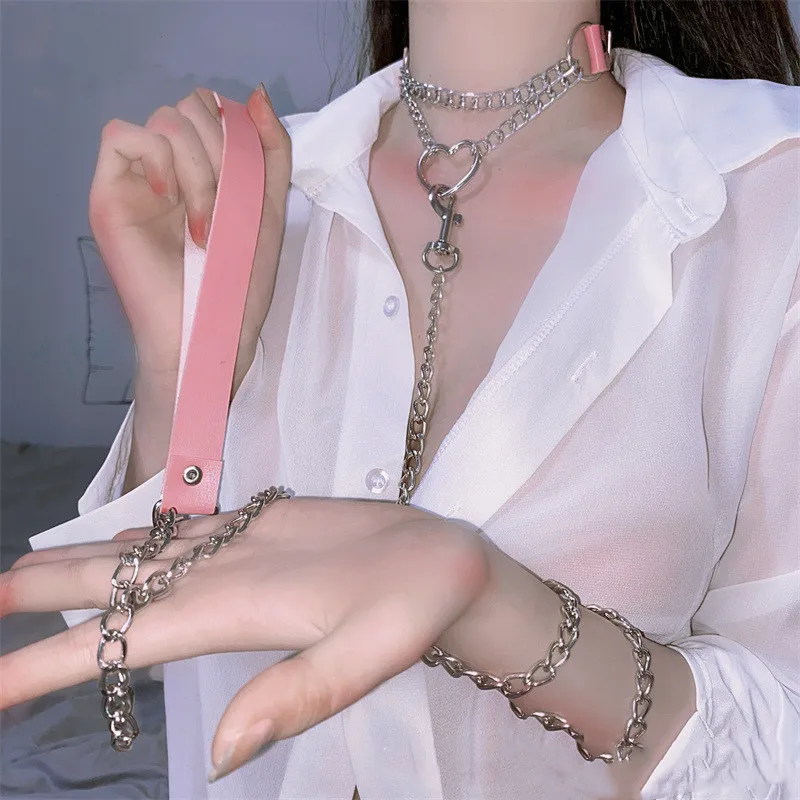 Collana Choker Guinzaglio In Pelle E Catena D'Acciaio Per Donna – Accessorio Punk Goth Fetish Cosplay, Nero