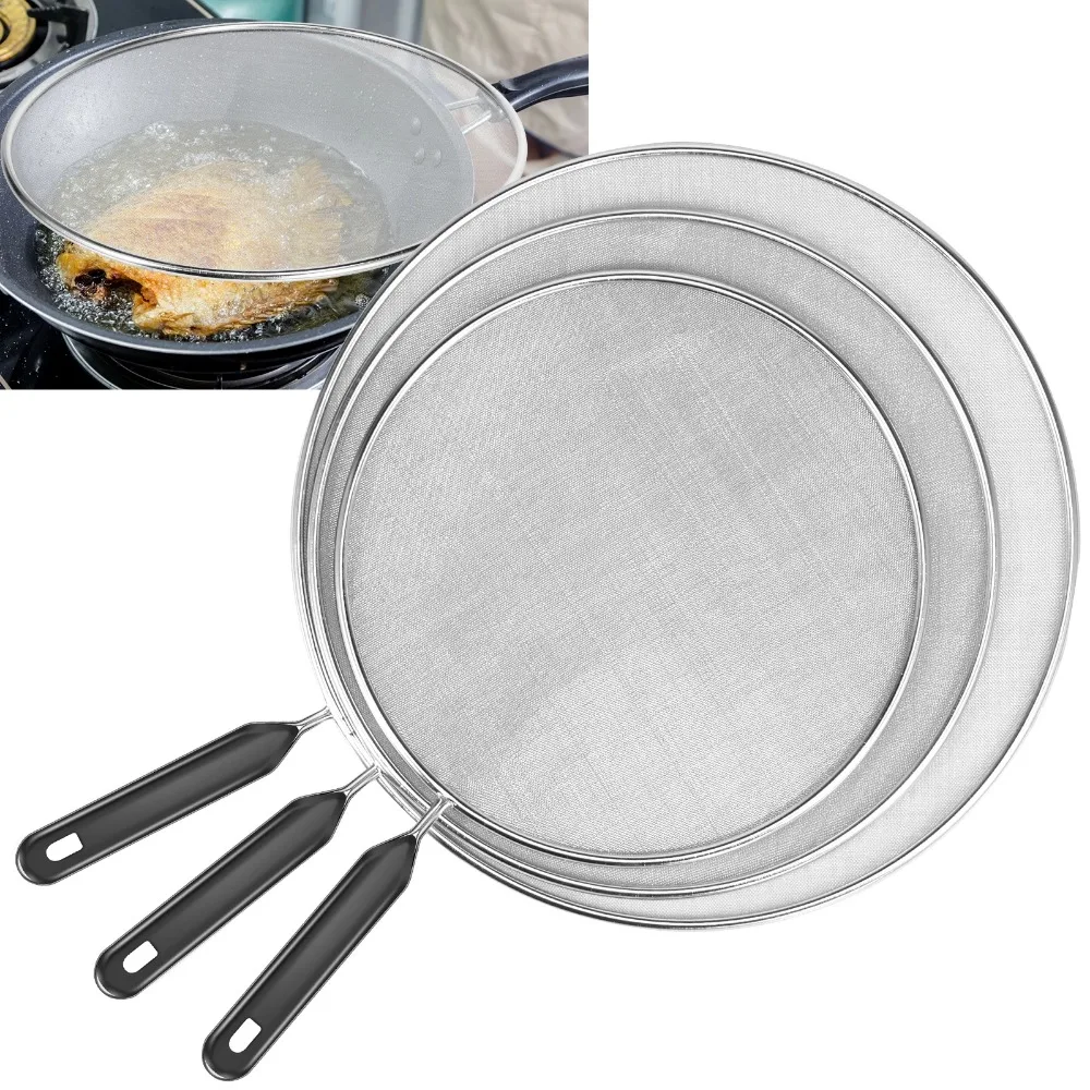 1pcs Hot Sale 21cm/25cm/29cm/33cm Stainless Steel Splatter Screen Mesh Pot Lid Cover Silver Oil Frying Pan Lid Cooking Tools