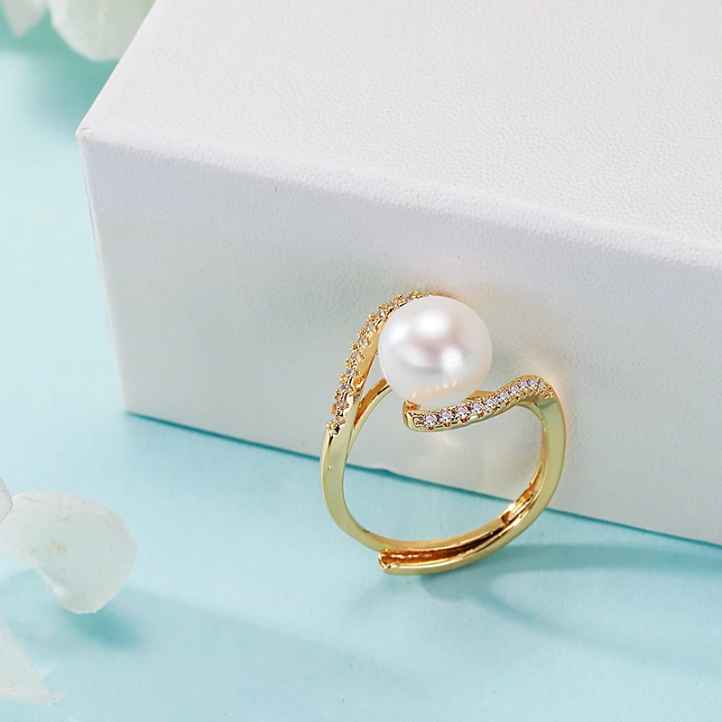 MULICHEN Freshwater Pearl Women Ring Plated 14K Gold Inlaid Zircon Elegant Jewelry Anniversary Gift Free Shipping Wholesale