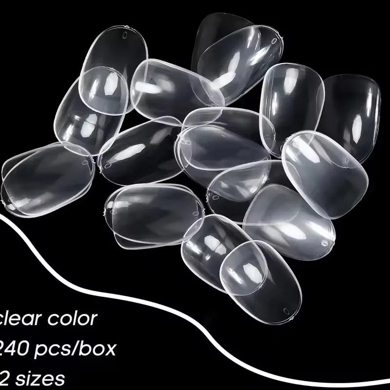240 Pieces Short Oval Fake Nail Tips Soft Gel Full-Cover Almond Round