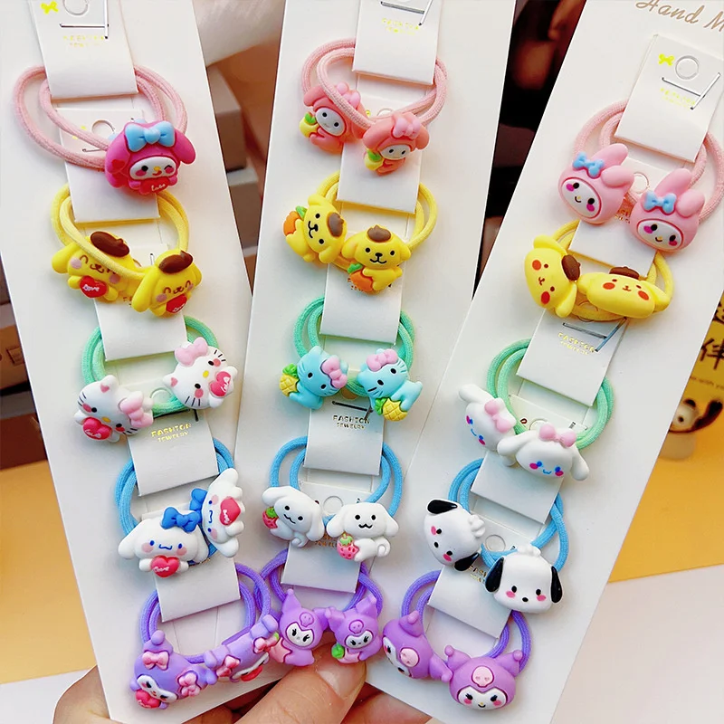 

5Pcs/Set Sanrio Kuromi Rubber Band Hair Rope My Melody Cinnamoroll Cartoon Cute Head Ropes Hairs Accessories Headdress Girls