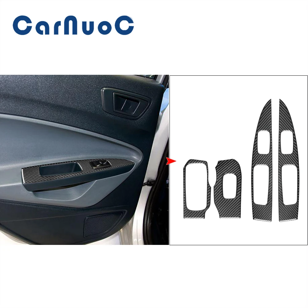 

Car Carbon Fiber Stickers On Window Lift Panel Decorative Cover Trim For Ford Fiesta 2011 2012 2013 2014 2015 Interior Accessory