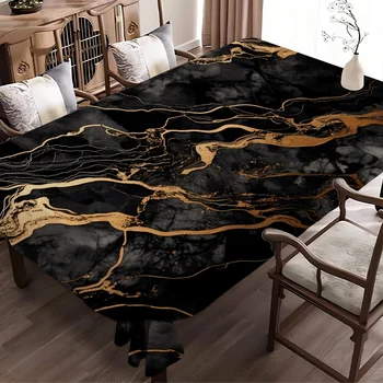 Tovaglia in marmo oro nero Tovaglia rettangolare per macchie Tovaglia in olio Mantel Mesa Tovaglia impermeabile Decorazione 1